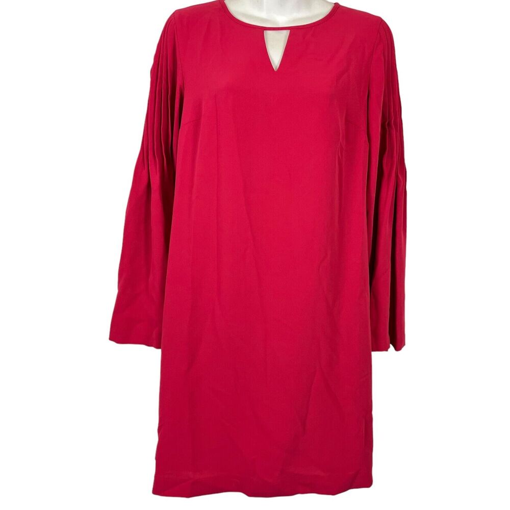 Ann Taylor Womens Red Long Flare Sleeve Shift Style Lined Mini Key Hole Dress 2